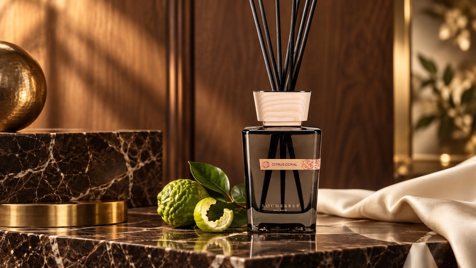 Locherber Milano diffuser styled with marble and silk