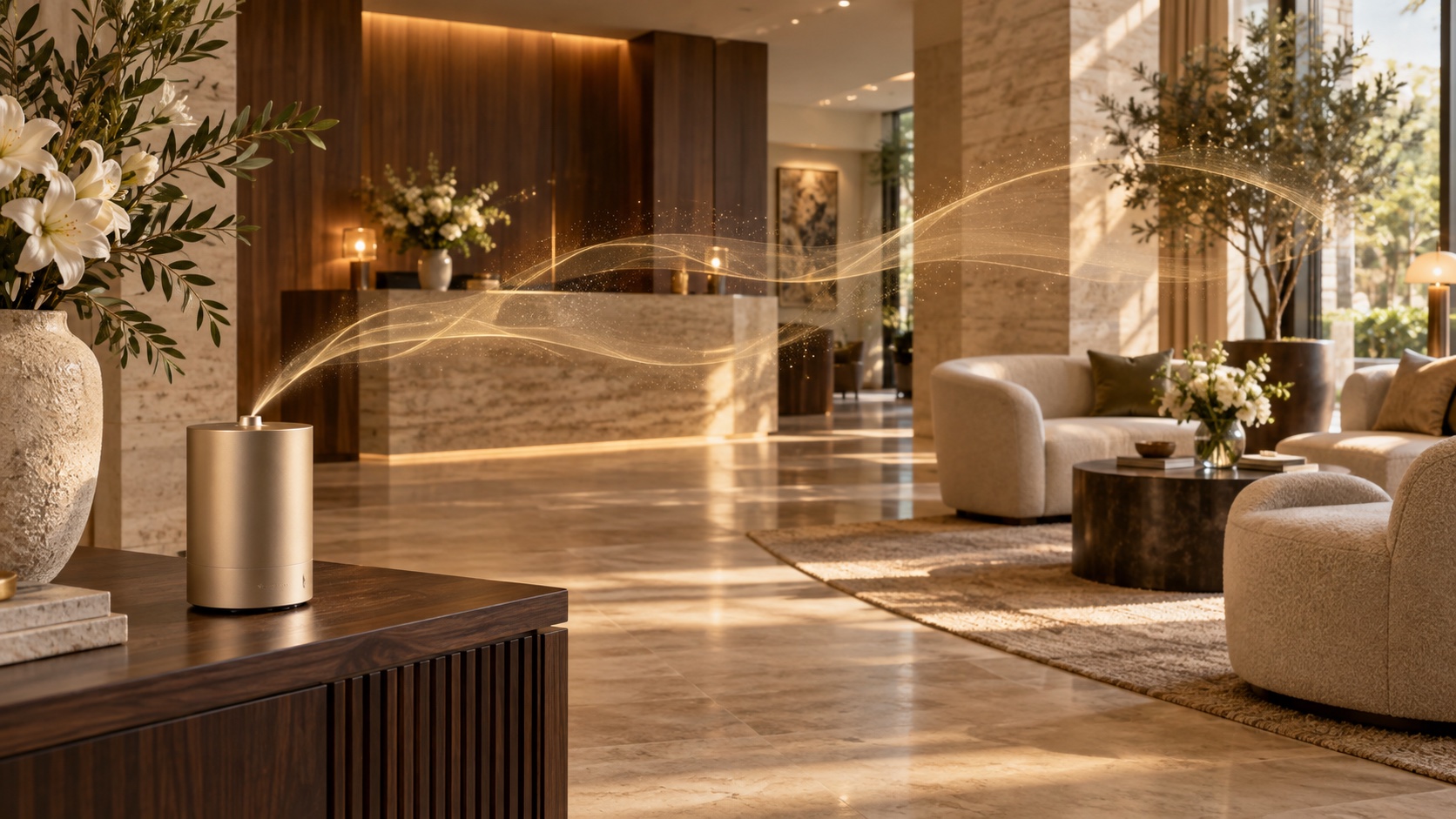 A visualization of fragrance spreading through an interior